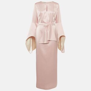 Baruni Pink Satin Sleeve Detail Belted Alchemilla Maxi Dress Xl
